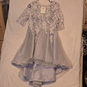 Silver High-Low Formal Dress with Bateau Neckline